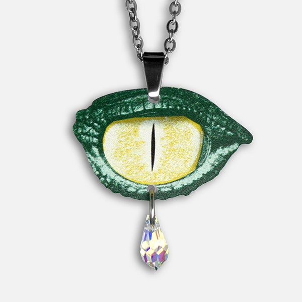 KROKODILSTRÄNE ++ Kette mit vintage-Motiv Acryl Reptilien Alligator Fan mit Träne Melancholie Regen weinen Tropfen Perle Geschenk