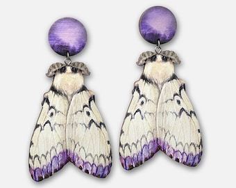 DOPPELTES MOTTCHEN ++ große Ohrringe Ohrstecker vintage weiße Motte Falter Schmetterling Schmuck vintage Holz Lasercut