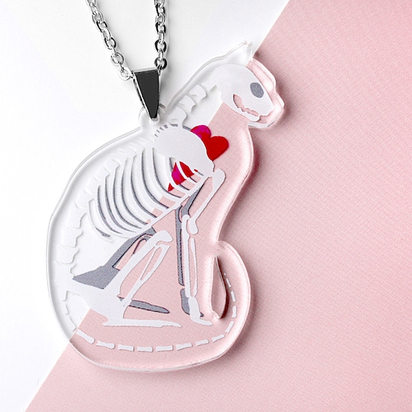 Chat OS ++ journée pendentif collier de la mort punk rockabilly gothique chat coeur crâne squelette acrylique bijoux Laser Tattoo