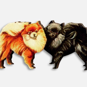 Whimsical wooden brooch pin &quot;YING YANG&quot; vintage pomeranian dogs
