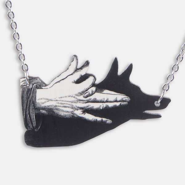 SHADOWWOLF ++ Chaîne avec motif vintage ombre jeu doigt loup chien main doigt pendentif bijoux cadeau