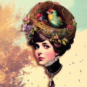 STYLE DE CHEVEUX NATURELS grande broche broche motif vintage Art Nouveau art déco années 20 30 clapet femme cadeau nid nid d'oiseau image 1