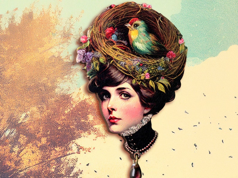 STYLE DE CHEVEUX NATURELS grande broche broche motif vintage Art Nouveau art déco années 20 30 clapet femme cadeau nid nid d'oiseau image 1