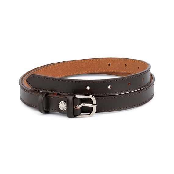Mens thin cheap brown belt