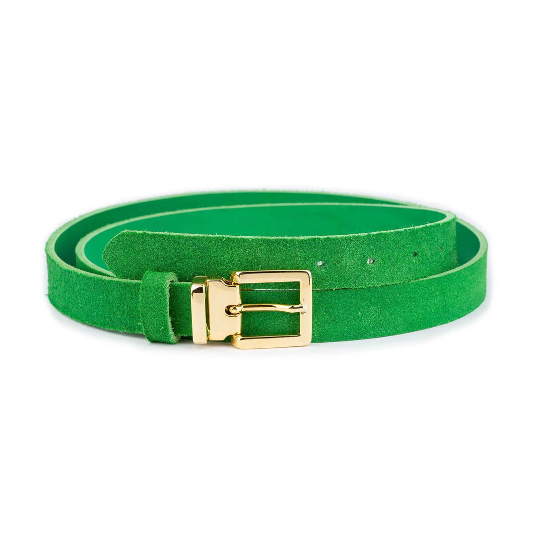Green Suede Leather Belt With Gold Buckle Genuine Leather Belt for Dress Fashion Ladies Belt 25