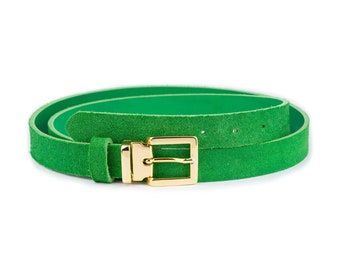 Green Suede Leather Belt With Gold Buckle Genuine Leather Belt For Dress Fashion Ladies Belt 25 Mm