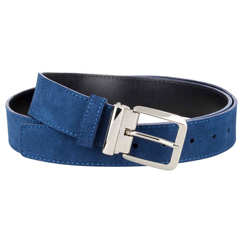 Mens Belt Blue Suede Leather Navy Casual Summer Belts Clamp - Etsy