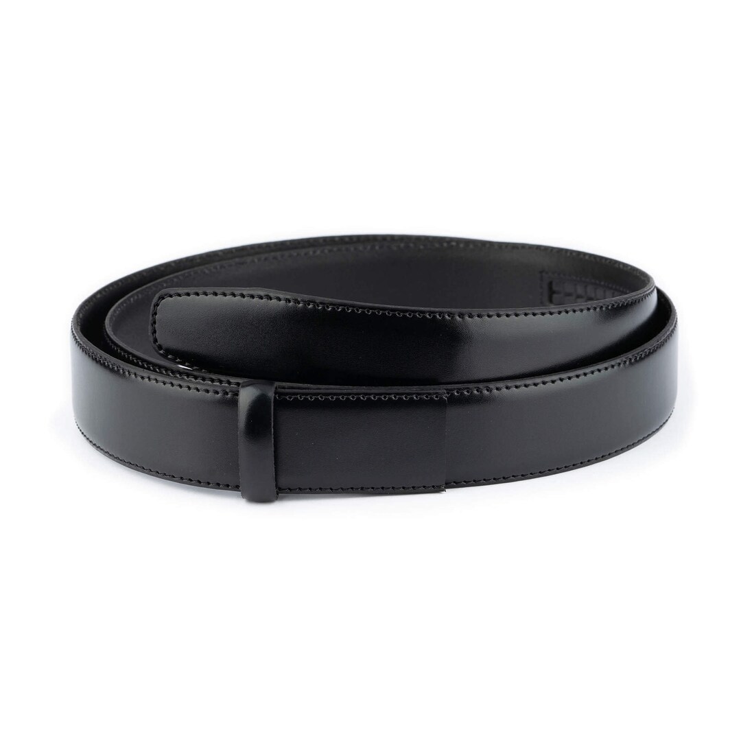Cintura In Pelle Uomo Con Sistema A Cricchetto, Larga 35mm, Senza Fibbia, Taglia XL, Nera