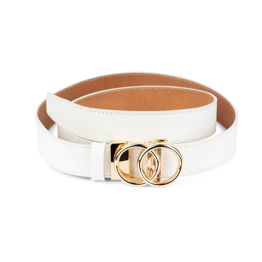 White Belt With Gold Buckle Comfort Click Belt Ratchet Belt for Women