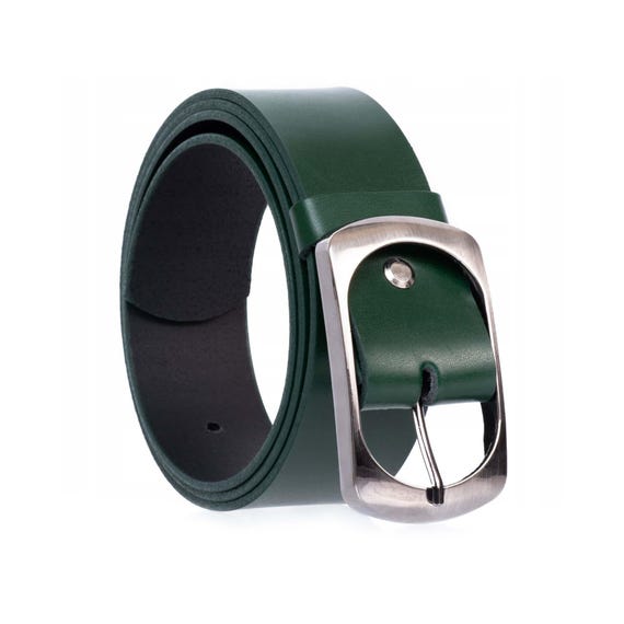 Womens Dark Green Belt for Jeans Real Leather Ladies Thick
