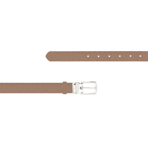 Fashion Belts for Ladies Taupe Genuine Leather Womens Silver Buckle Thin Dress Belt 2.0 cm