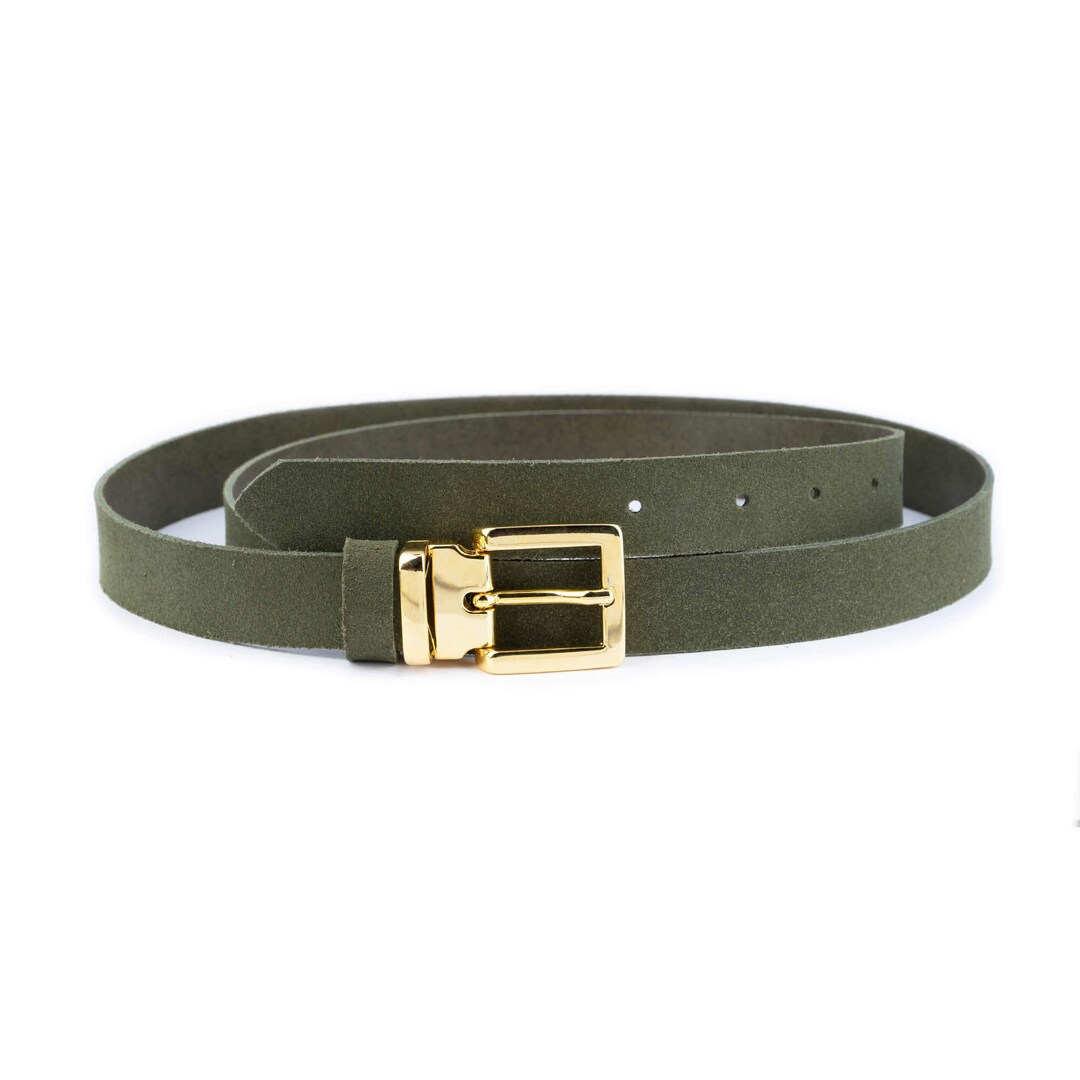 VAELLO Olive Green Suede Leather Belt with Embellished Buckle DC0001SIGMUF0099V00_001.jpg?  main image 3