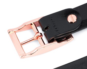 Belt With Rose Gold Buckle - Gold Buckle Black Belt - Womens  display picture 1