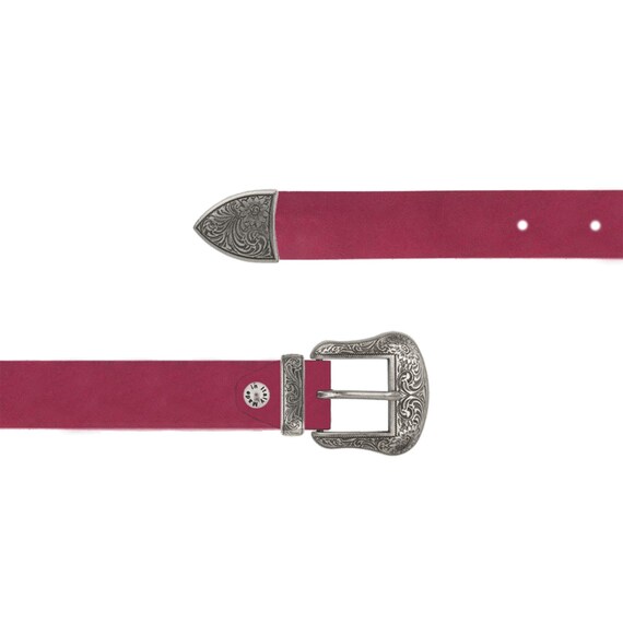 Western Belt Ladies Burgundy Nubuck Leather 1 Inch Wide  display picture 3