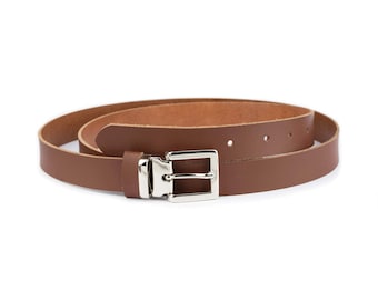 Brown Leather Belt With Metal Silver Buckle Women Belt For Dress Fashion Ladies Thin Belt 25 Mm