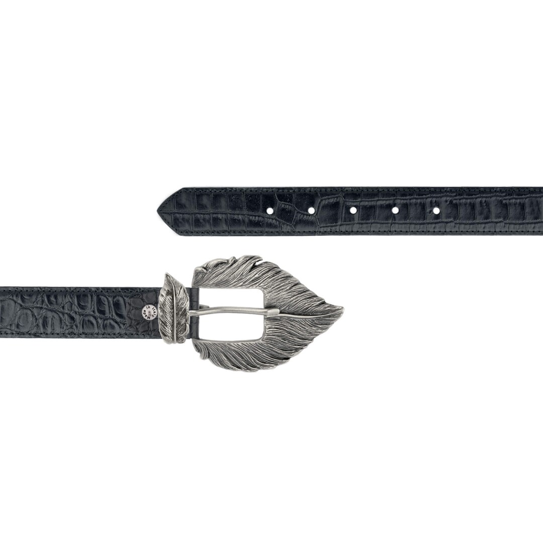 Womens Croco Embossed Belt With Silver Feather Buckle  display picture 1