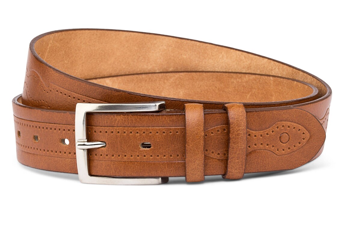 Veg Tan Belt for Men Embossed Leather Mens Belts Brown Beige Etsy