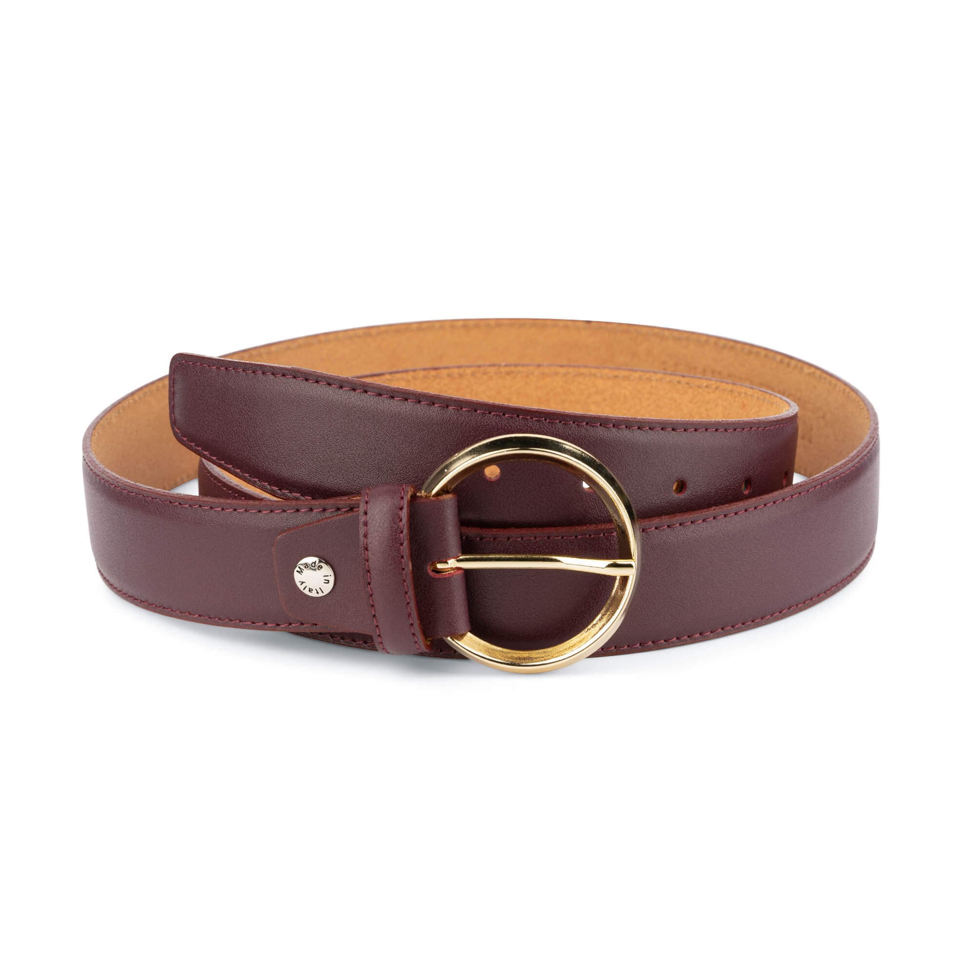 【送料&関税込】Golden  Burgundy Buckle Belt Womens Burgundy Belt With Gold Buckle - Burgundy Leather
