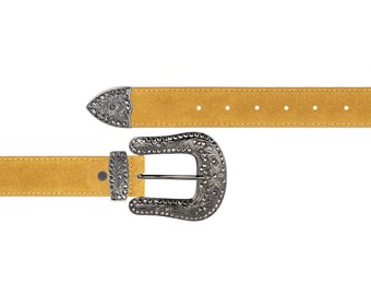 ●DOFFJASON● Suede Western Belt CAMEL DJ23FWCBT006CML Thin camel leather belt with Western buckle | The Kooples US