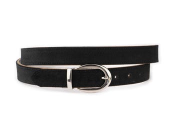 White Black Womens Reversible Leather Belt Nickel Silver  display picture 2