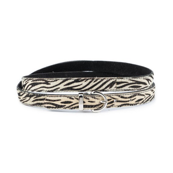 Zebra Print Calf Hair Belt With Silver Buckle Womens 2.0 Cm  display picture 2