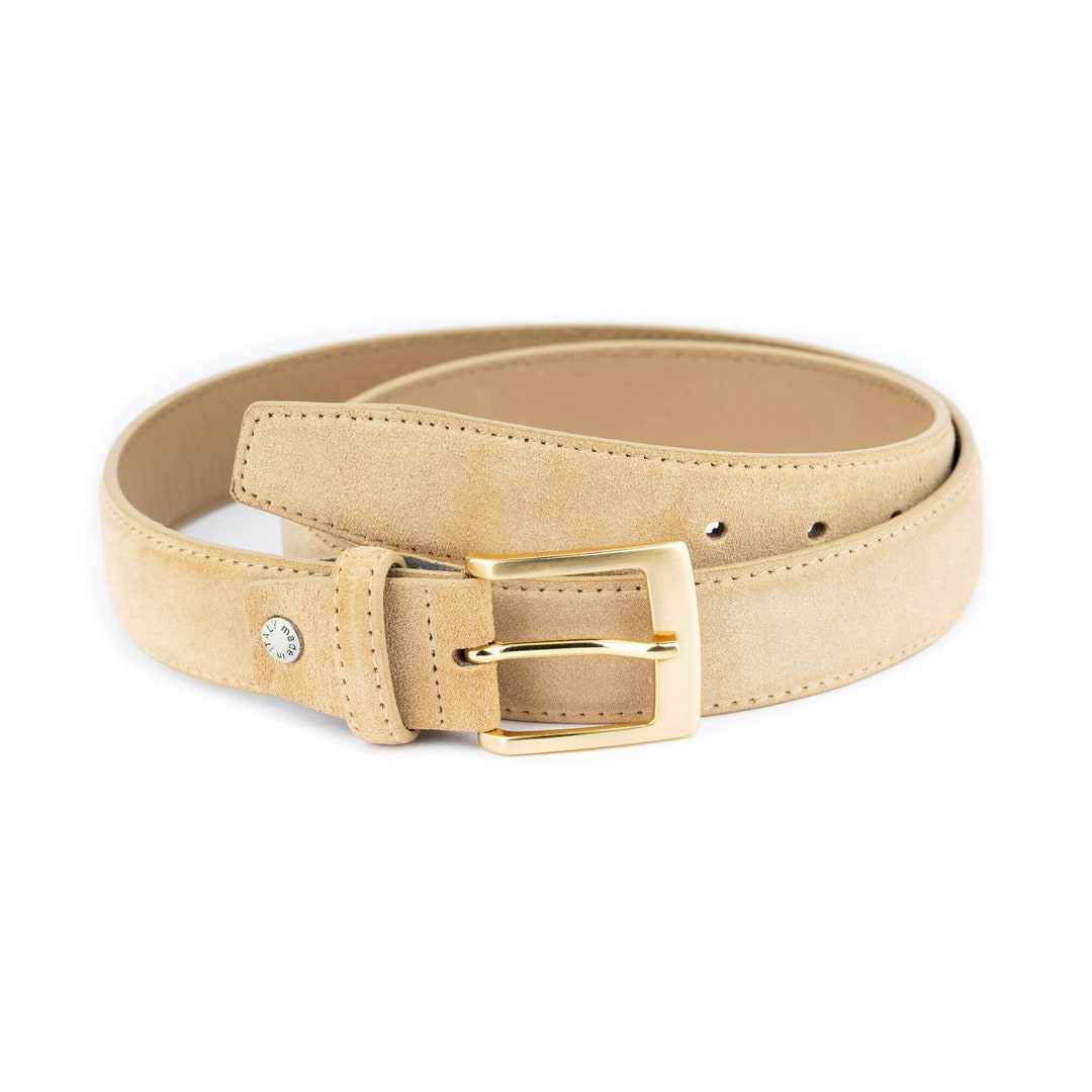 Beige Suede Belt With Gold Buckle Mens Suede Belt Womens Casual Mens ...