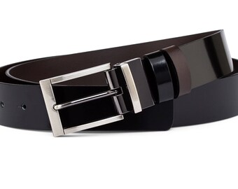 Mens Reversible belt Black patent leather belt Classic belts for men Reversible buckle Italian leather Black brown