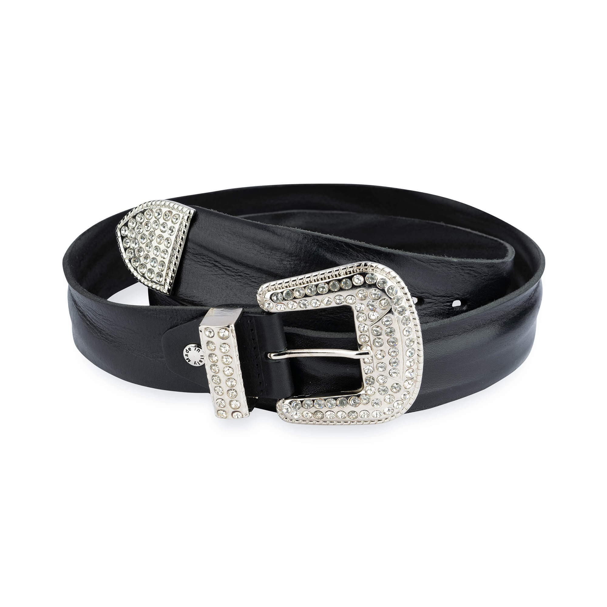 Mens Western Belts With Rhinestones - Black Leather Belt