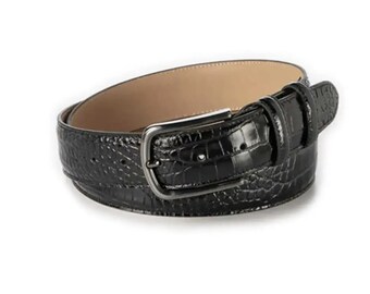 Perry Ellis Black Croc Embossed Silver Buckle Waist Belt SZ  display picture 3
