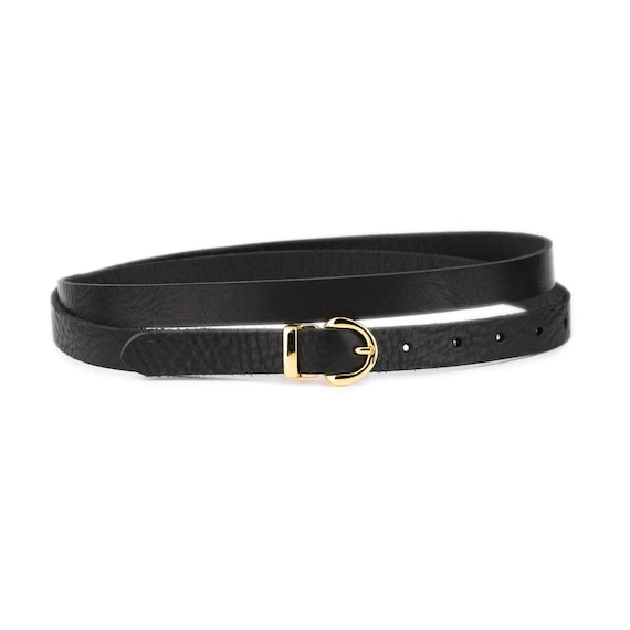 Thin Black Belt Gold Buckle Full Grain Leather Womens Genuine Leather Dress  Belt 20 Mm Width - Etsy Ireland