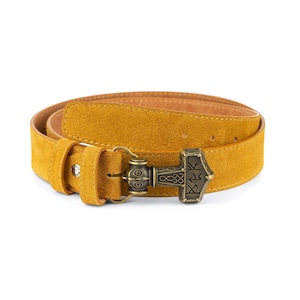 Viking Leather Belt - 1.5 Inch Camel Suede Belt - Bronze Viking Belt Buckle - Viking Sword Belt - Celtic Leather Belt - Men&#39;s Belt For Jeans