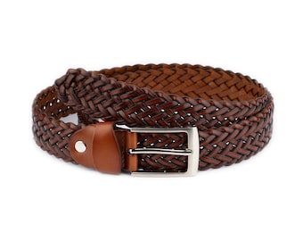 Woven Mens Belt - Brown Braided Belt - Men's Woven Leather Belt - Dress Cognac Casual Cool