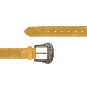 Western Womens Mustard Belt Real Suede Leather Cowgirl Genuine Leather Belt
