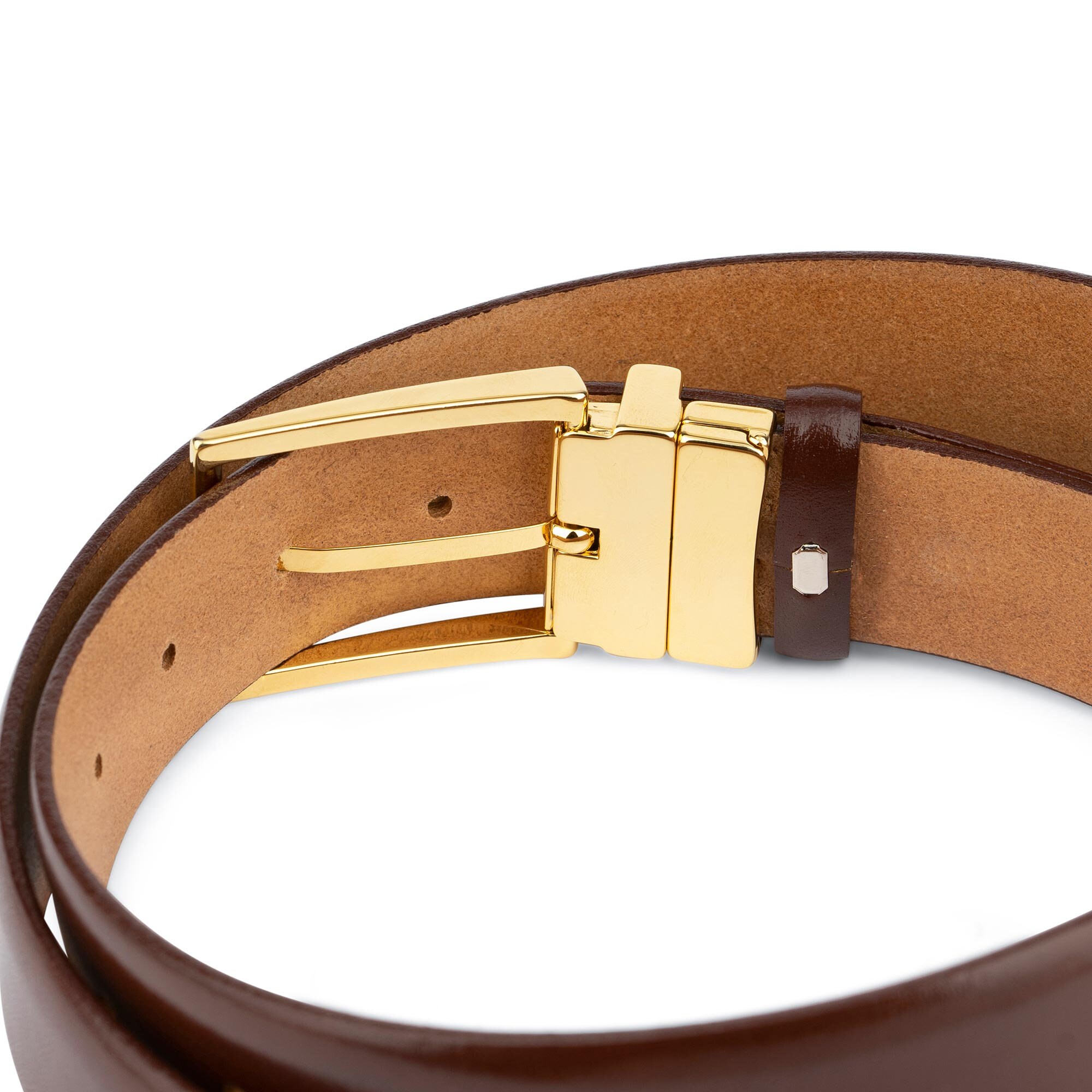 Brown Belt With Gold Buckle Mens Belts With Buckle Tan Cognac 