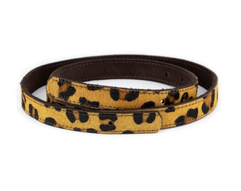 Leopard Print Leather Strap For Belt With Hole Reversible - Replacement Leather Belt Strap - Brown Suede 2.0 Cm