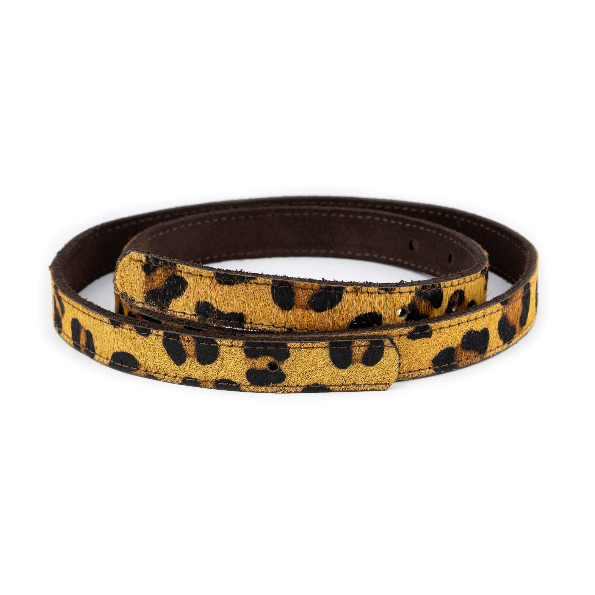 Leopard Print Leather Strap for Belt With Hole Reversible 