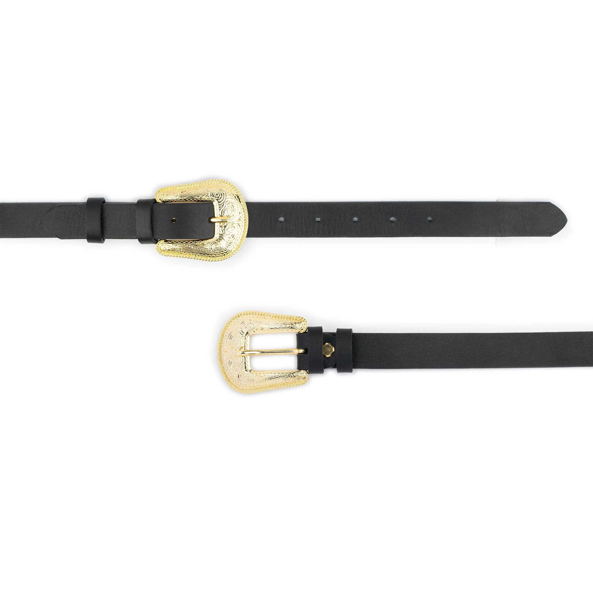 Western Gold Double Buckle Belt Cowgirl Black Genuine  display picture 1