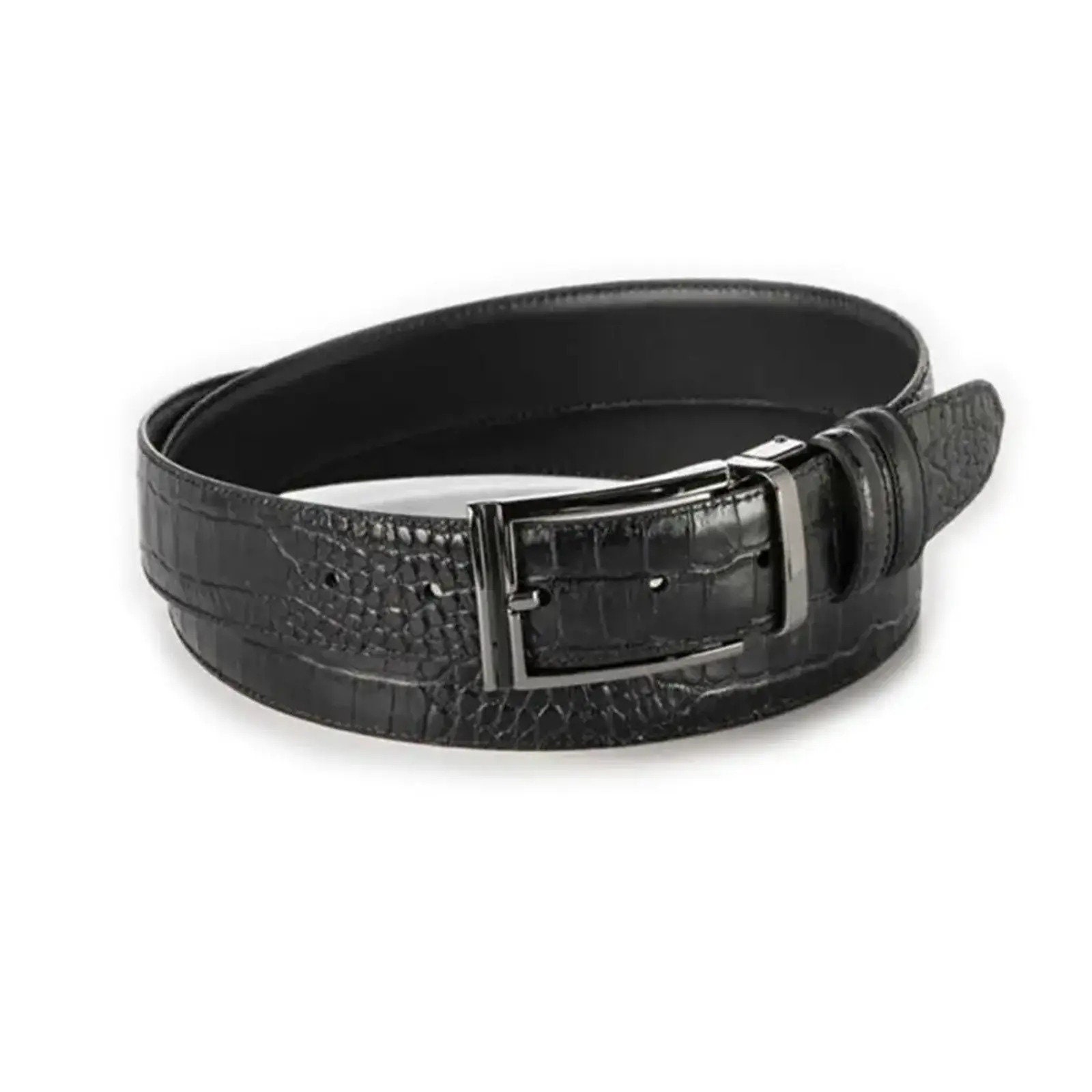 Reversible Gents Belt Croc Print Black Leather Mens Real  display picture 2