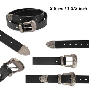 Western Belts for Men Mens Cowboy Belts Western Belts for Women Black Full Grain Leather Belt With Silver Buckle Cowgirl Belt Ladies 3.5 cm | 1 3/8 inch