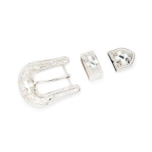 Rhinestone Cross Belt Buckle Western 3 Pc Set Replacement Silver Cowboy Metal Buckle 40 Mm