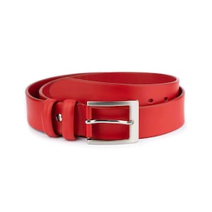 Mens Red Belt Thick Leather Full Grain 4.0 Cm Wide High Quality Gents Genuine Leather Belt With Silver Buckle