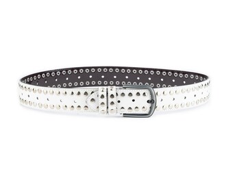 Vintage White Distressed Leather Western Belt: Studded  display picture 2