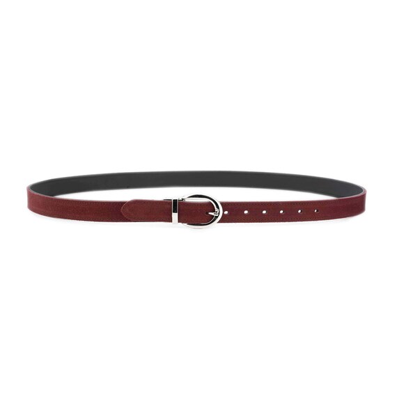 Burgundy Suede Womens Reversible Belt Silver Buckle Real  display picture 3