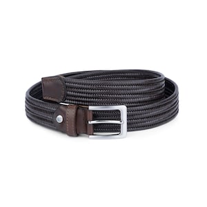 Mens Stretch Belts - Mens Leather Stretch Belts - Brown Stretch Belt - Brown Braided Belt - Elastic Braided Belt - Woven Belt Men