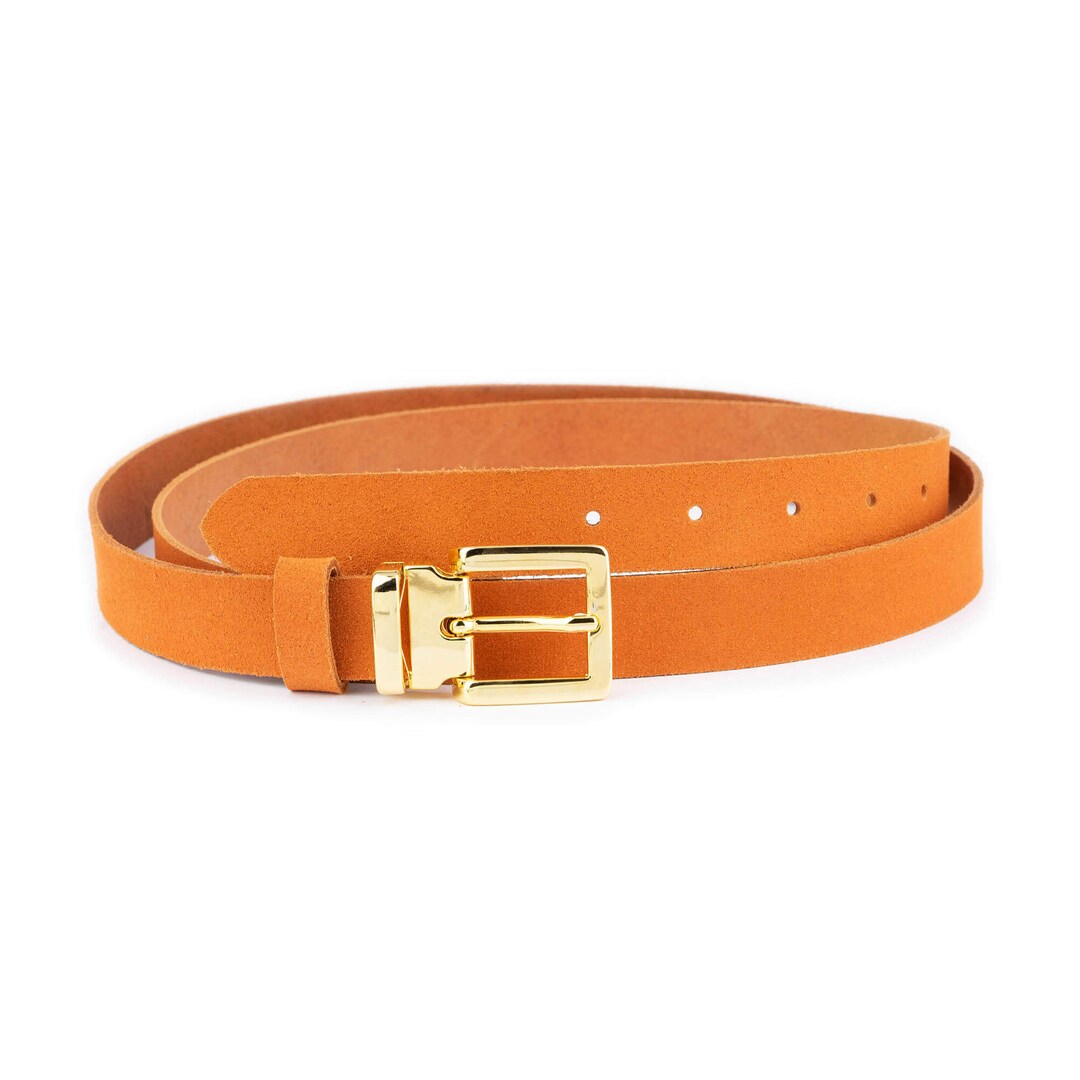 Orange Suede Belt With Gold Buckle Women Belt for Dress  display picture 3