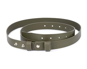 Womens Green Belt - Olive Green Leather Belt - 1 Inch Belt For Dress - Belt Without Buckles - Leather Belt No Buckle