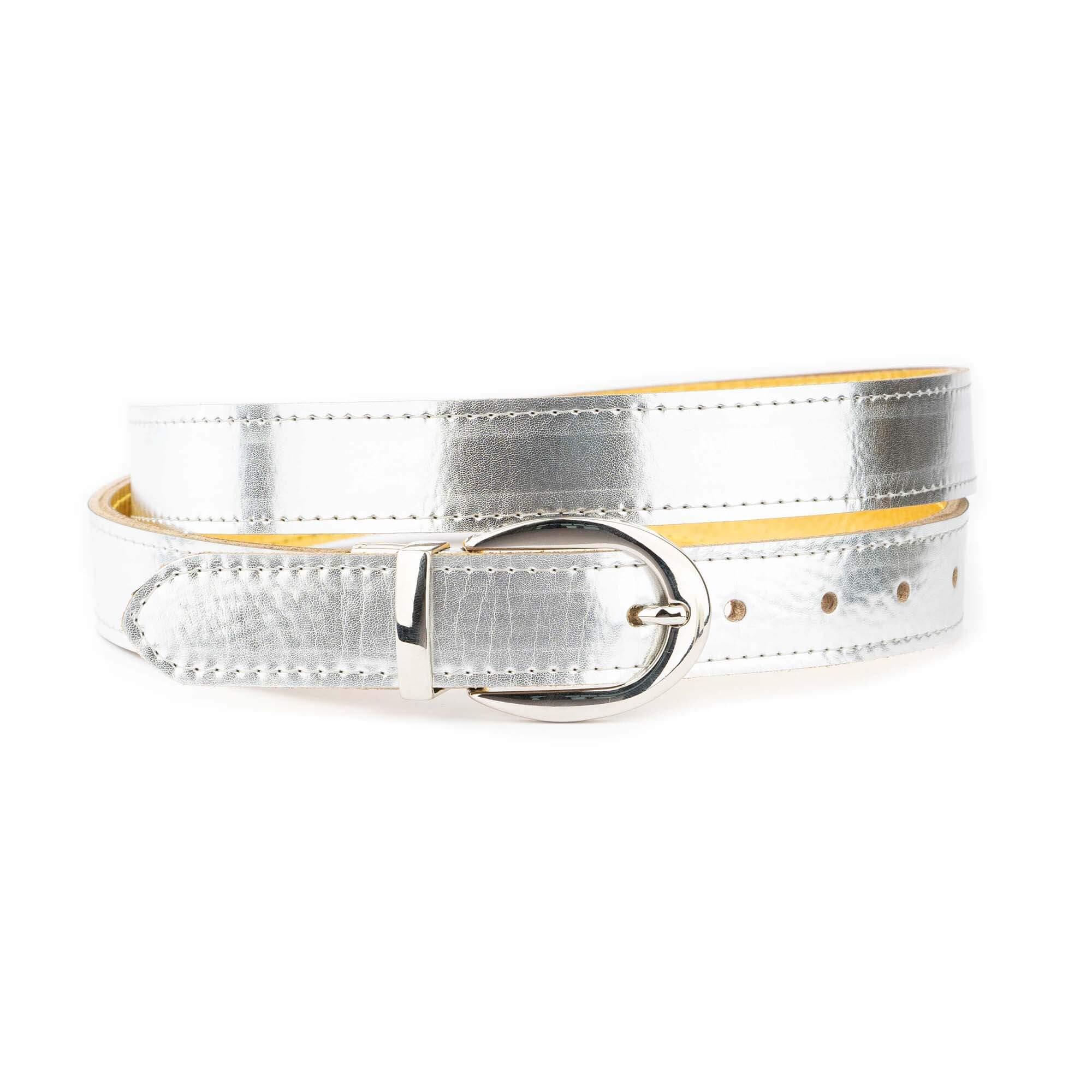 Reversible Belt Womens Silver Gold Genuine Leather With 