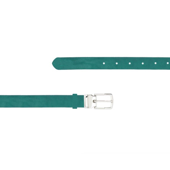 Fashion Belts for Ladies Dark Turquoise Genuine Leather Womens Silver Buckle Thin Dress Belt 2.0 cm