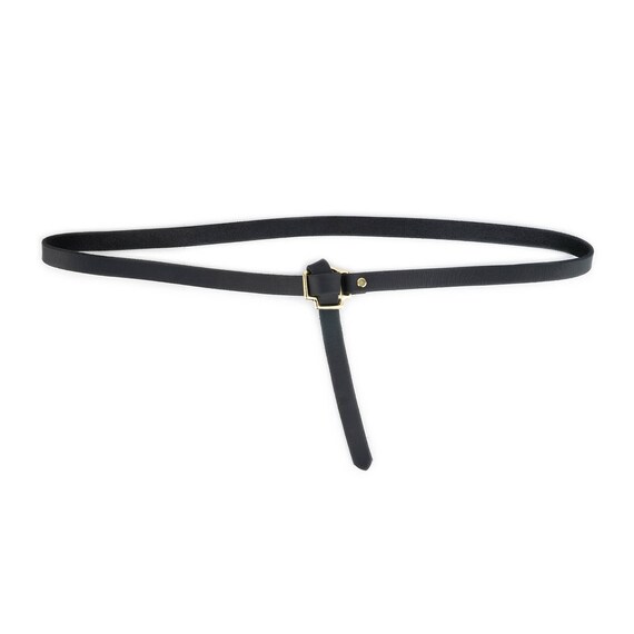 Belt With Knot Black Leather Brass Gold Buckle Thin Women  display picture 3
