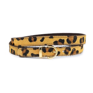 Leopard Calf Hair Belt Womens Buckle Gold 2.0 Cm Ladies Elegant Thin Leather Belt For Dress